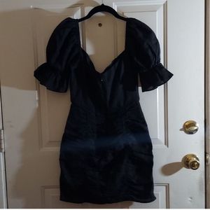 OLIVACEOUS Black Linen Blend Mini Dress